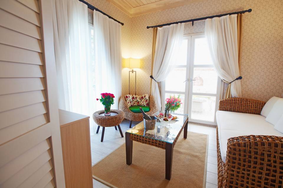 Room inside home with champagne bottle on the table